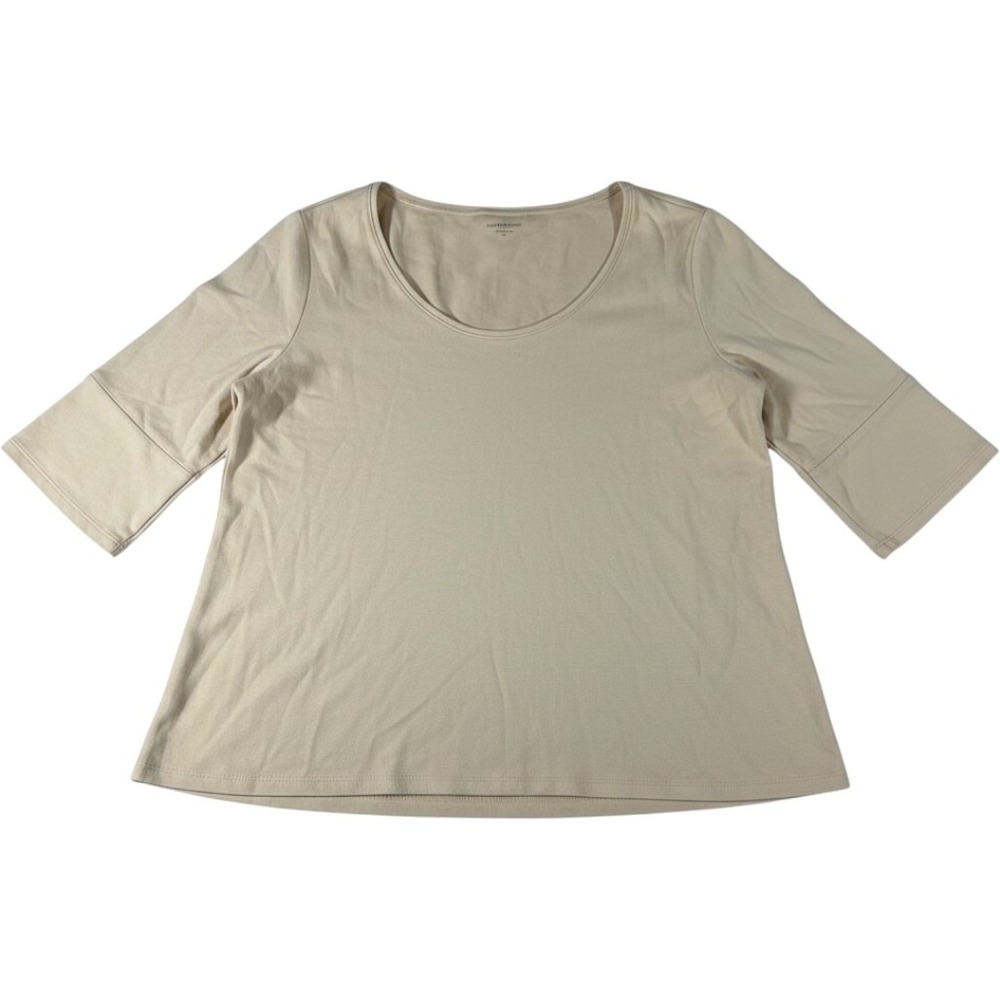 Eileen Fisher Woman Beige Scoop Neck 3/4 Sleeve Top Size 1X Tan Jersey Tee